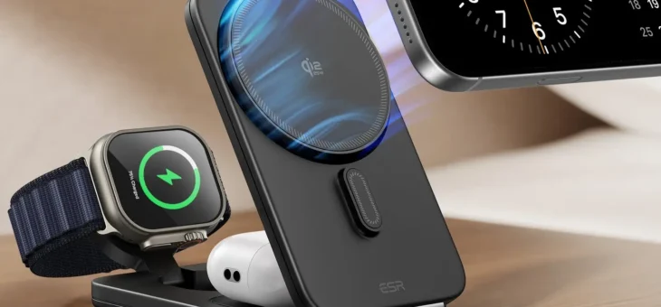 ESR、Qi2 25W認証の超急速ワイヤレス充電&折りたたんでコンパクトに持ち運べる『3in1充電ステーション』発売