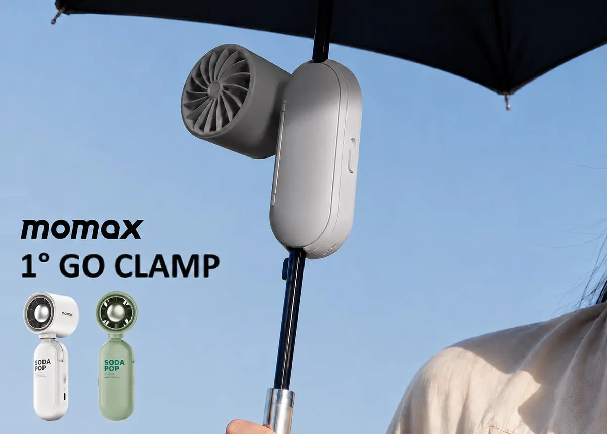 Momax、日傘に装着できる4D角度調節クリップファン『1° Go Clamp』発売