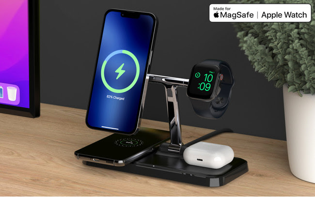 HYPERよりMade for MagSafe、Apple Watch認証取得の4in1 充電スタンド Makuake先行発売